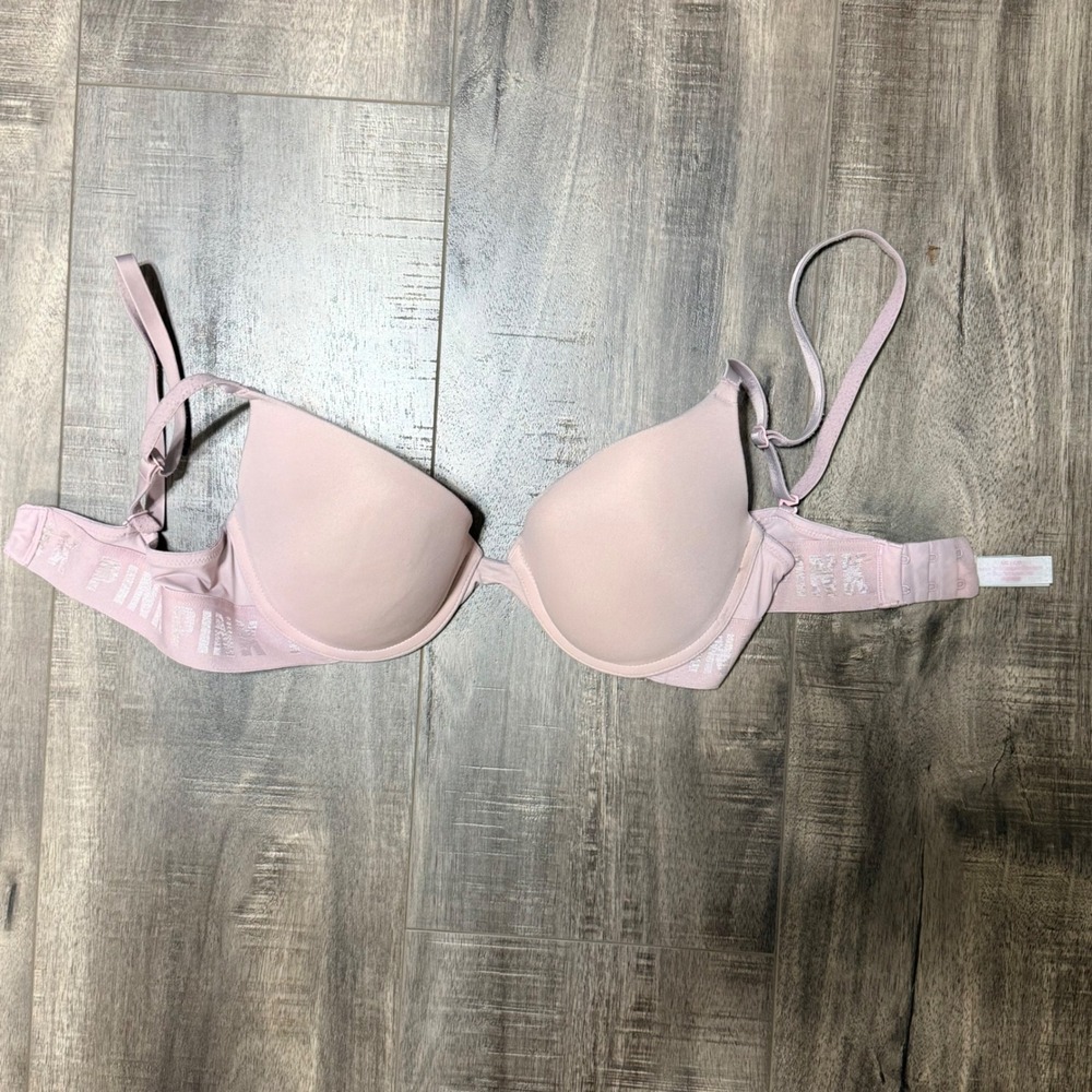 Victorias Secret PINK Wear Everywhere Push Up Bra‎ Blush Pink Logo Band 32C